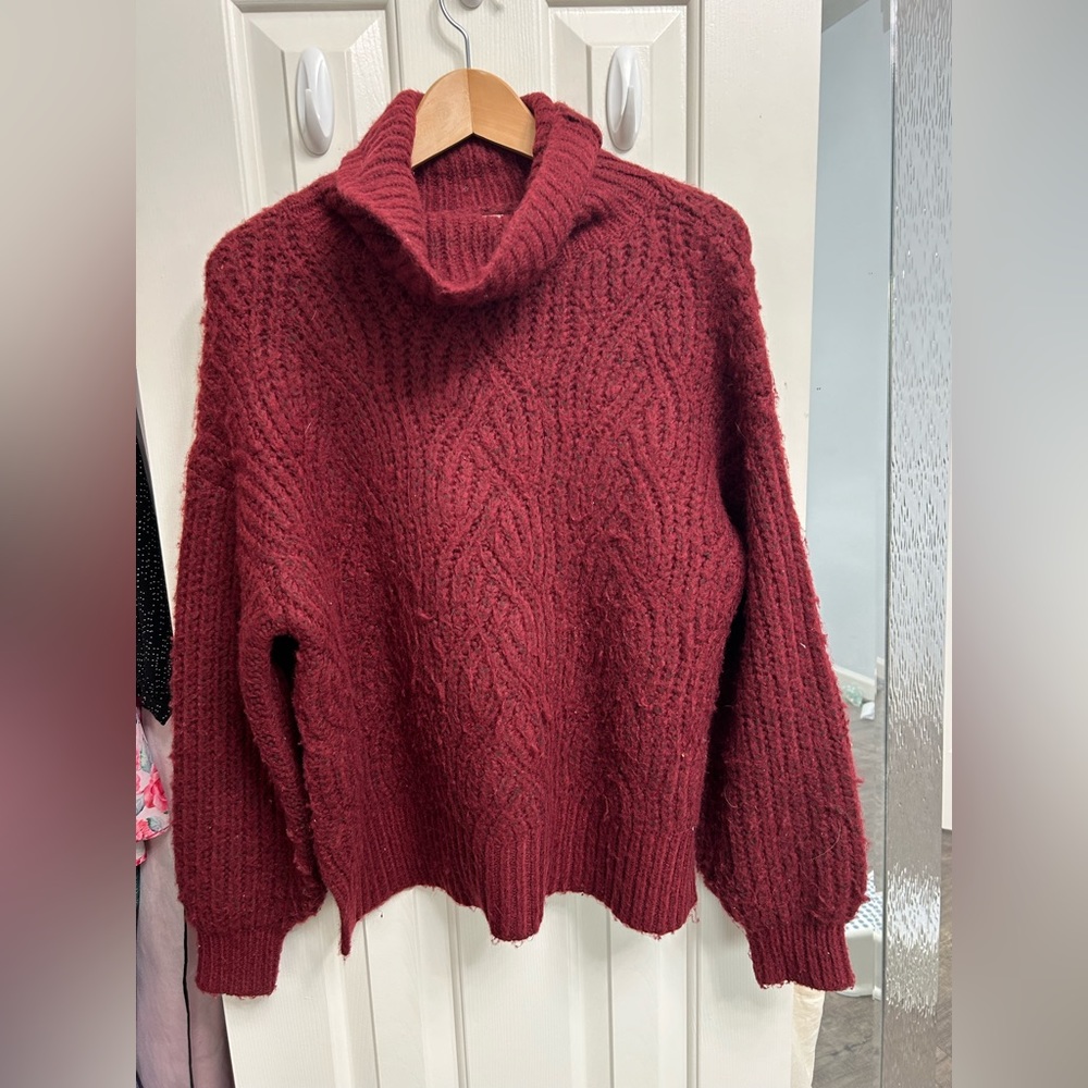 Red Chunky Knit Turtleneck Sweater